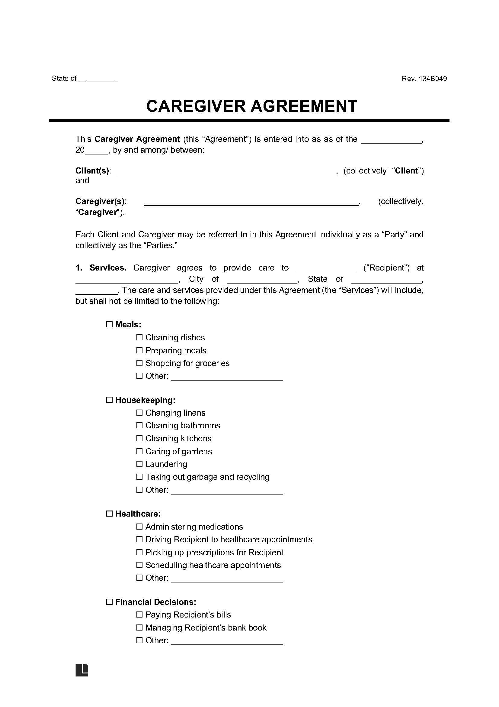 Caregiver Agreement screenshot