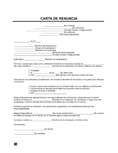 Plantilla de carta de renuncia