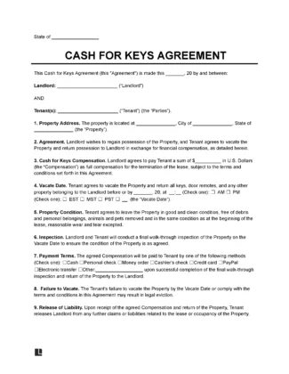 Cash for Keys Agreement Form