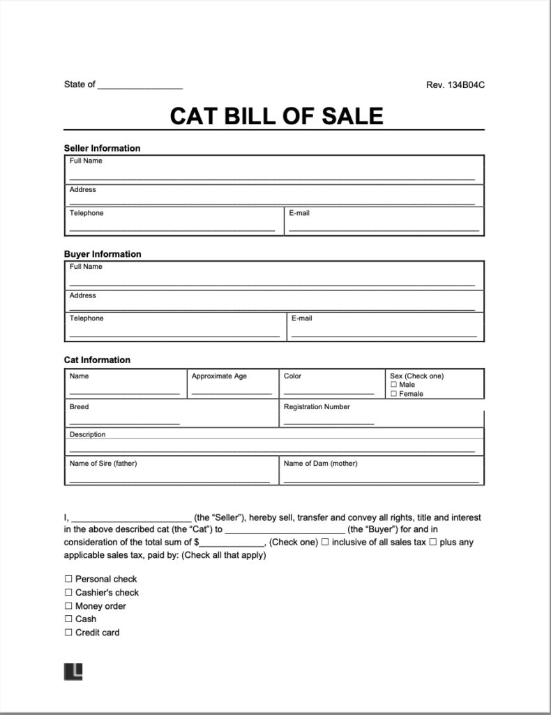 cat bill of sale
