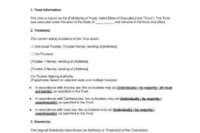 Certificate of Trust form template