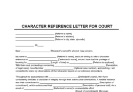 Character Reference Letter for Court Template