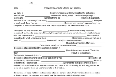 Character Reference Letter for Court Template