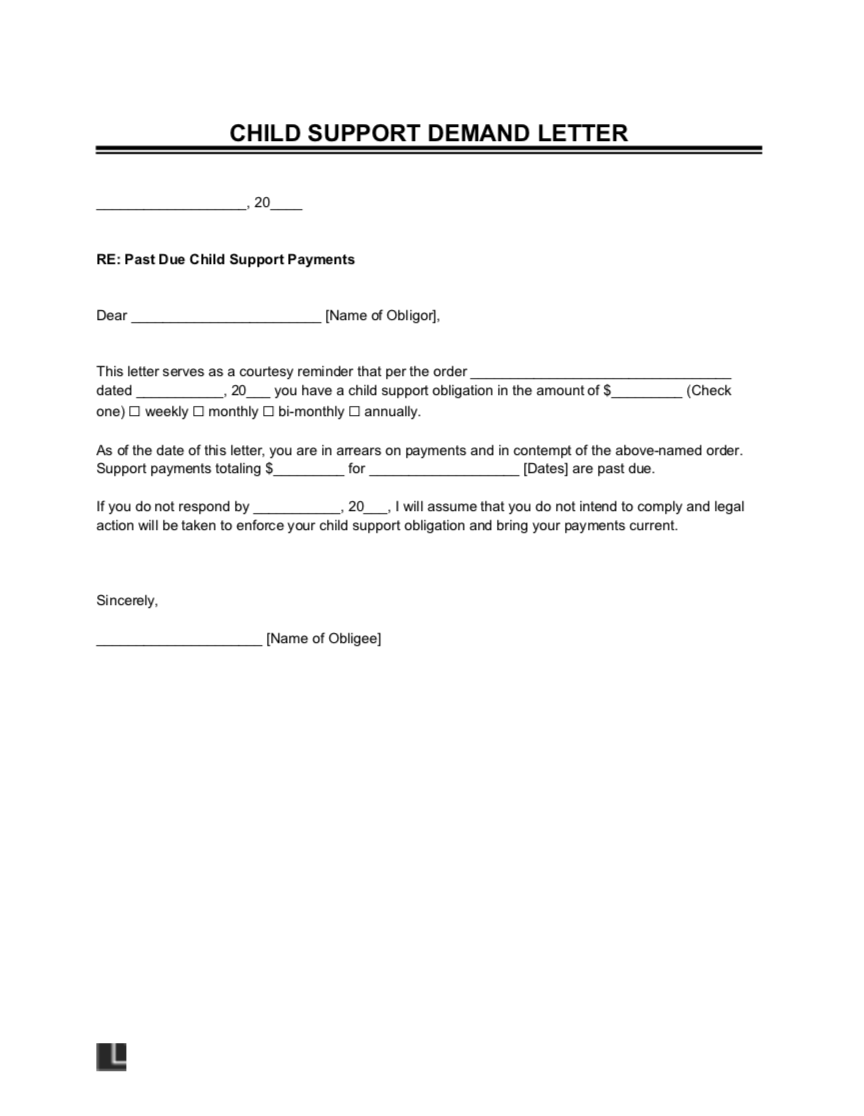 Child Support Demand Letter Template