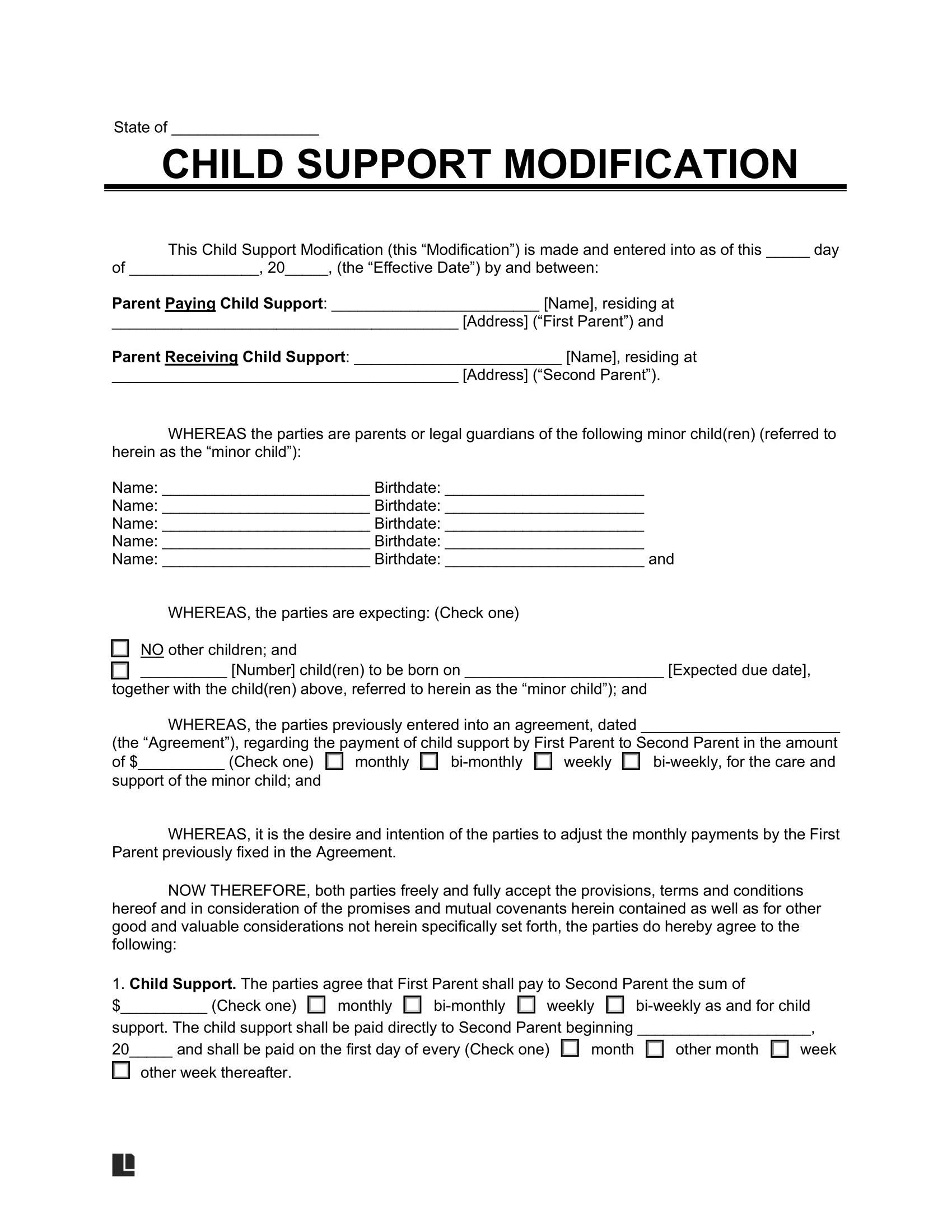 Child Support Modification Form
