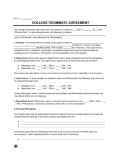 College Roommate Agreement Template