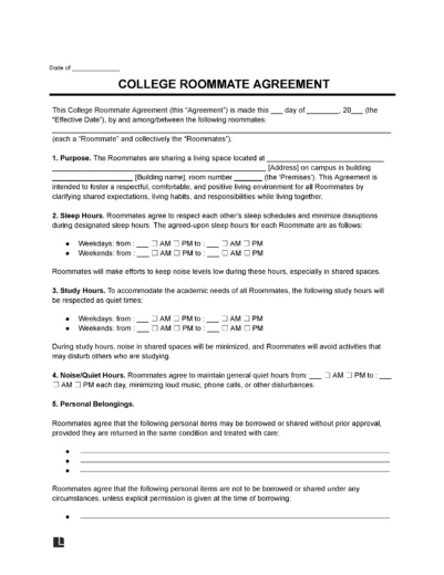College Roommate Agreement Template