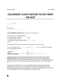 Colorado 10-Day Notice to Quit for Non-Payment of Rent