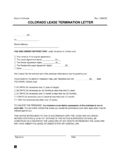 Colorado Lease Termination Letter Template