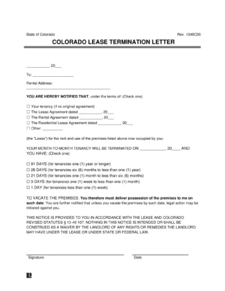 Colorado Lease Termination Letter Template