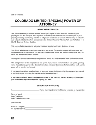 Colorado Limited Power of Attorney Form