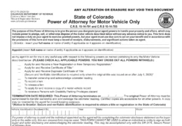 Colorado Motor Vehicle Power of Attorney Form