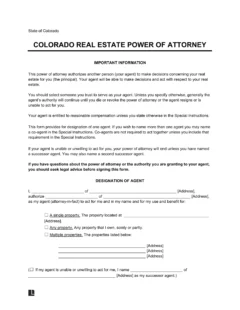 Colorado Real Estate Power of Attorney Form