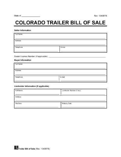 Colorado Trailer Bill of Sale template