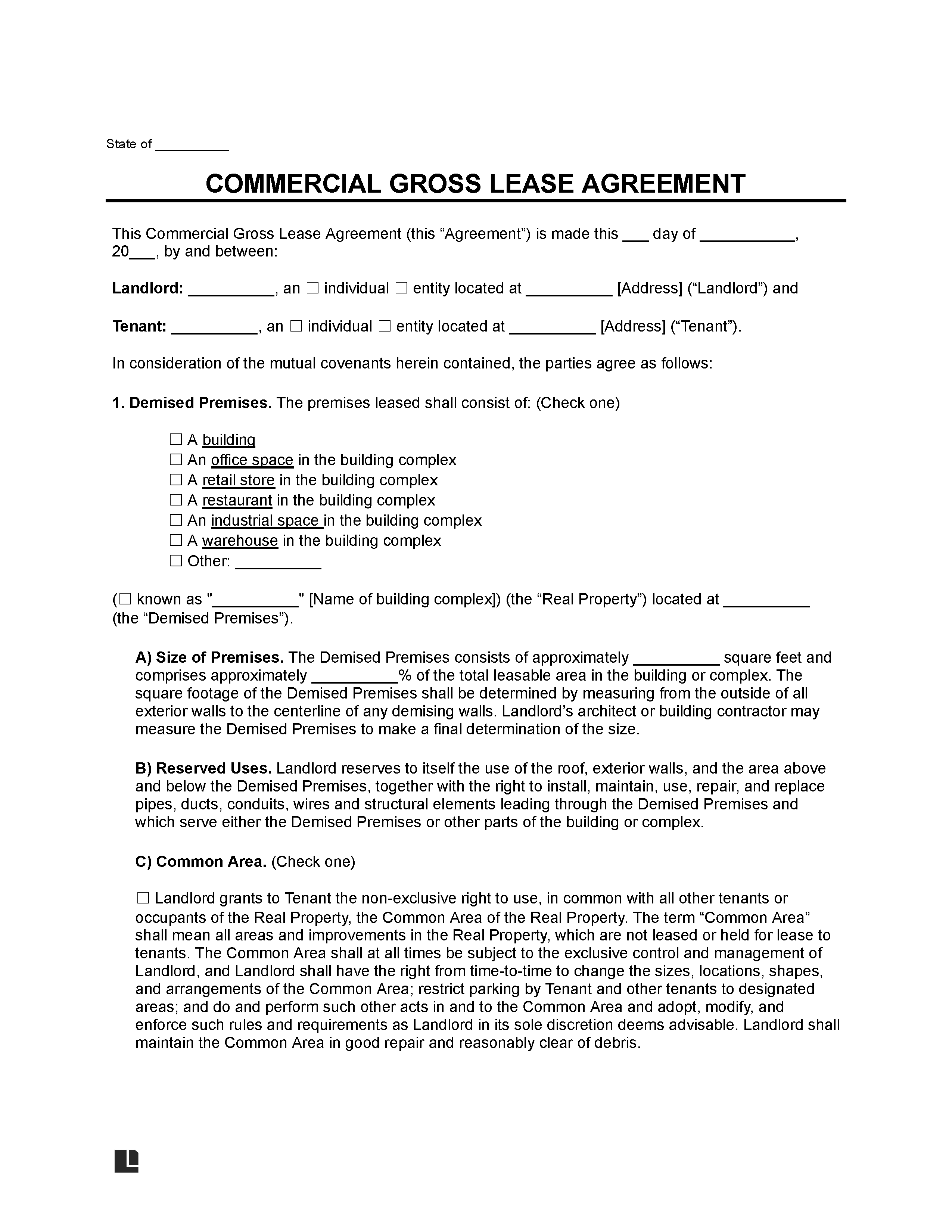 Commercial Gross Lease Agreement Template