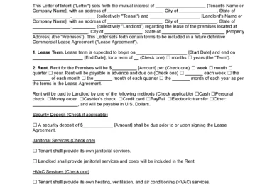 Commercial Lease Letter of Intent Template