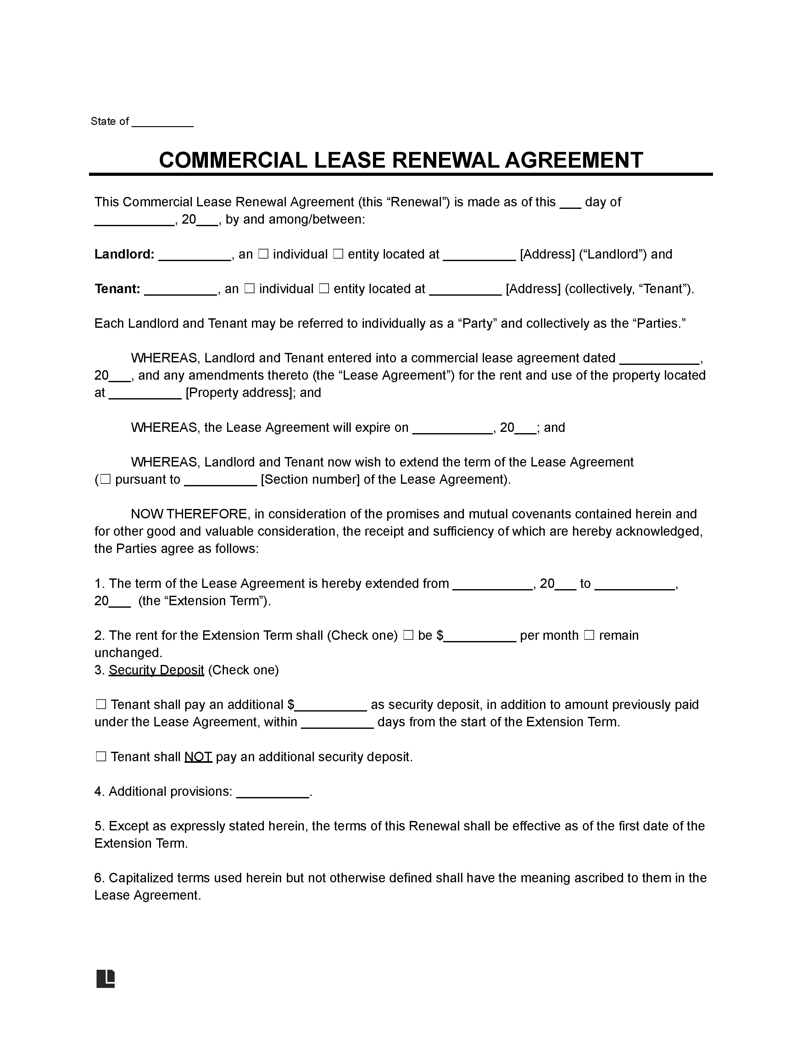 Commercial Lease Renewal Agreement Template