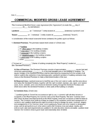 Commercial Modified Gross Lease Agreement Template