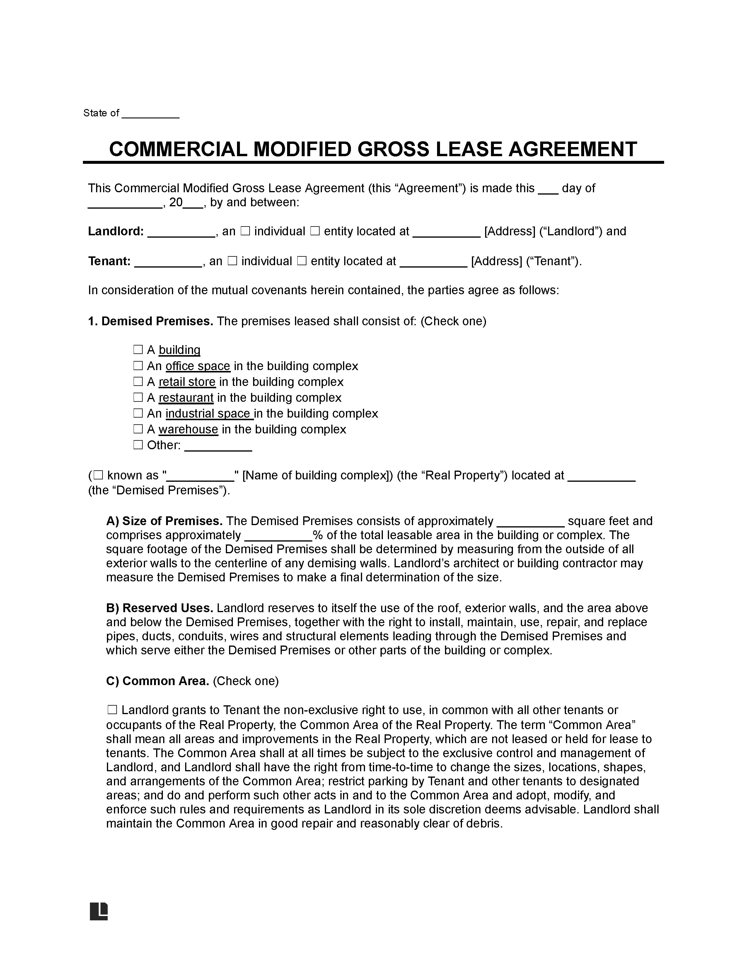 Commercial Modified Gross Lease Agreement Template