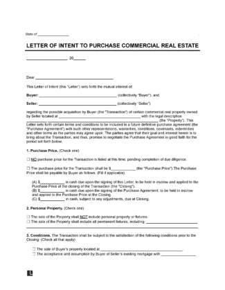 Commercial Purchase Letter of Intent Template