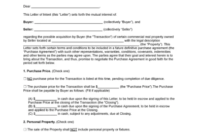 Commercial Purchase Letter of Intent Template