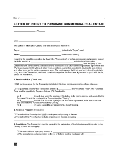 Commercial Purchase Letter of Intent Template