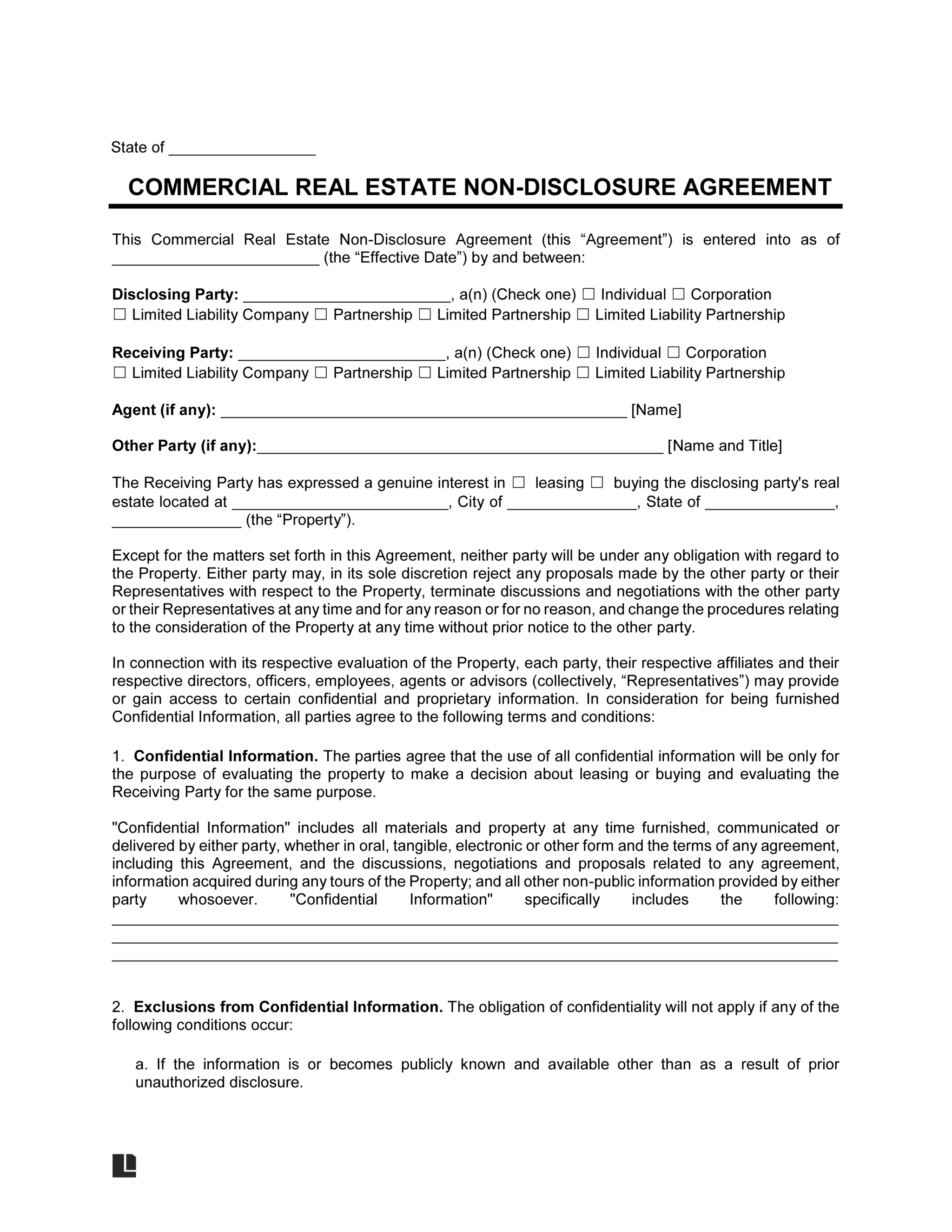 Commercial Real Estate Non-Disclosure Agreement (NDA)