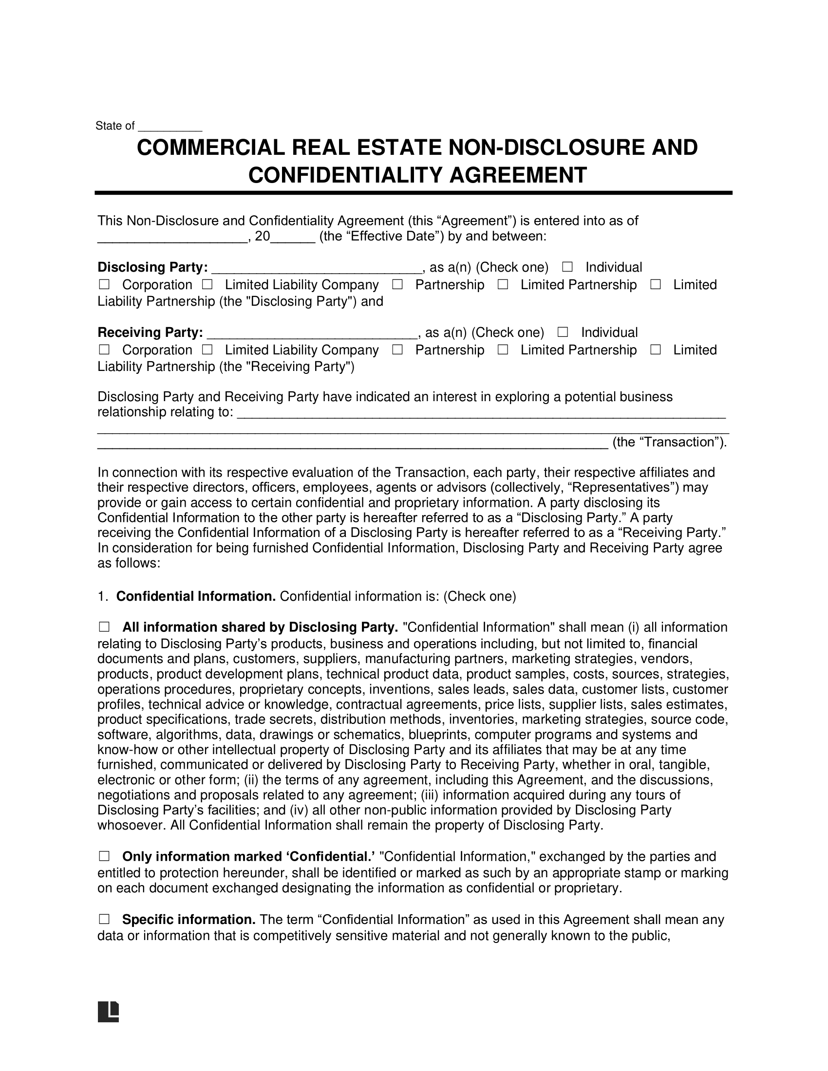 Commercial Real Estate Non-Disclosure Agreement