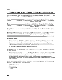 Commercial Real Estate Purchase Agreement Form