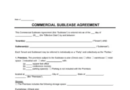 Commercial Sublease Agreement Template