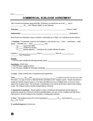 Commercial Sublease Agreement Template