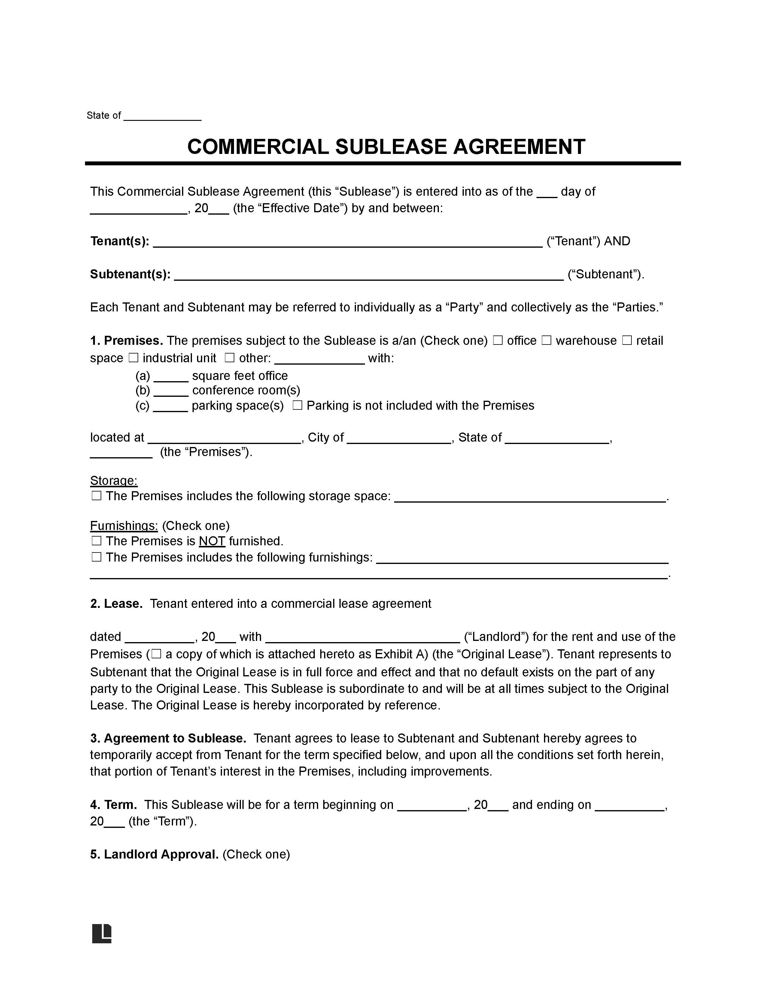 Commercial Sublease Agreement Template