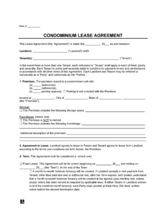 Condominium Lease Agreement Template