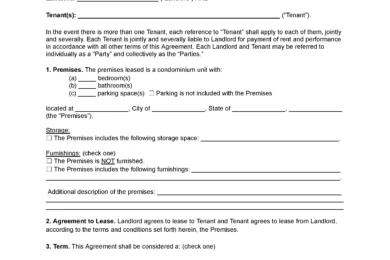 Sample of a Condominium Lease Agreement Template