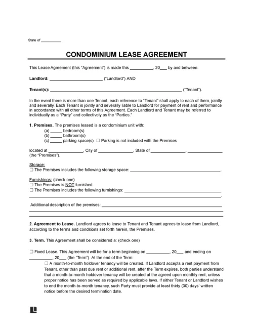 Condominium Lease Agreement Template