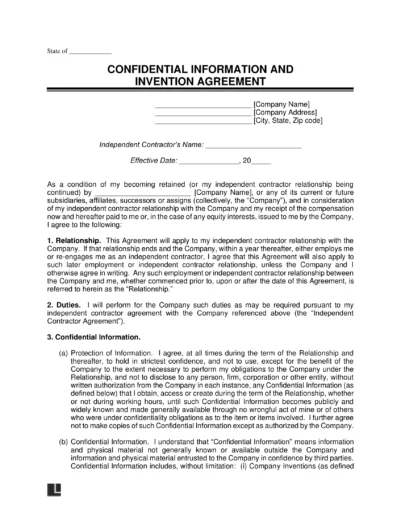 Confidential Information and Invention Assignment Agreement Template