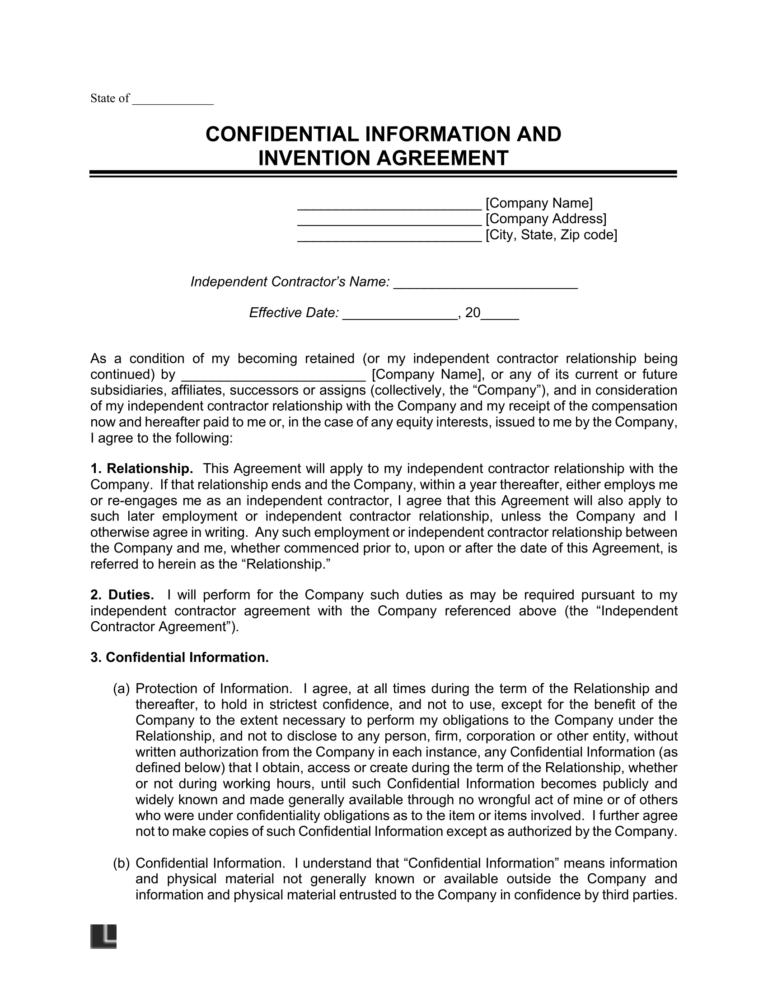 confidential information and invention assignment agreement translation