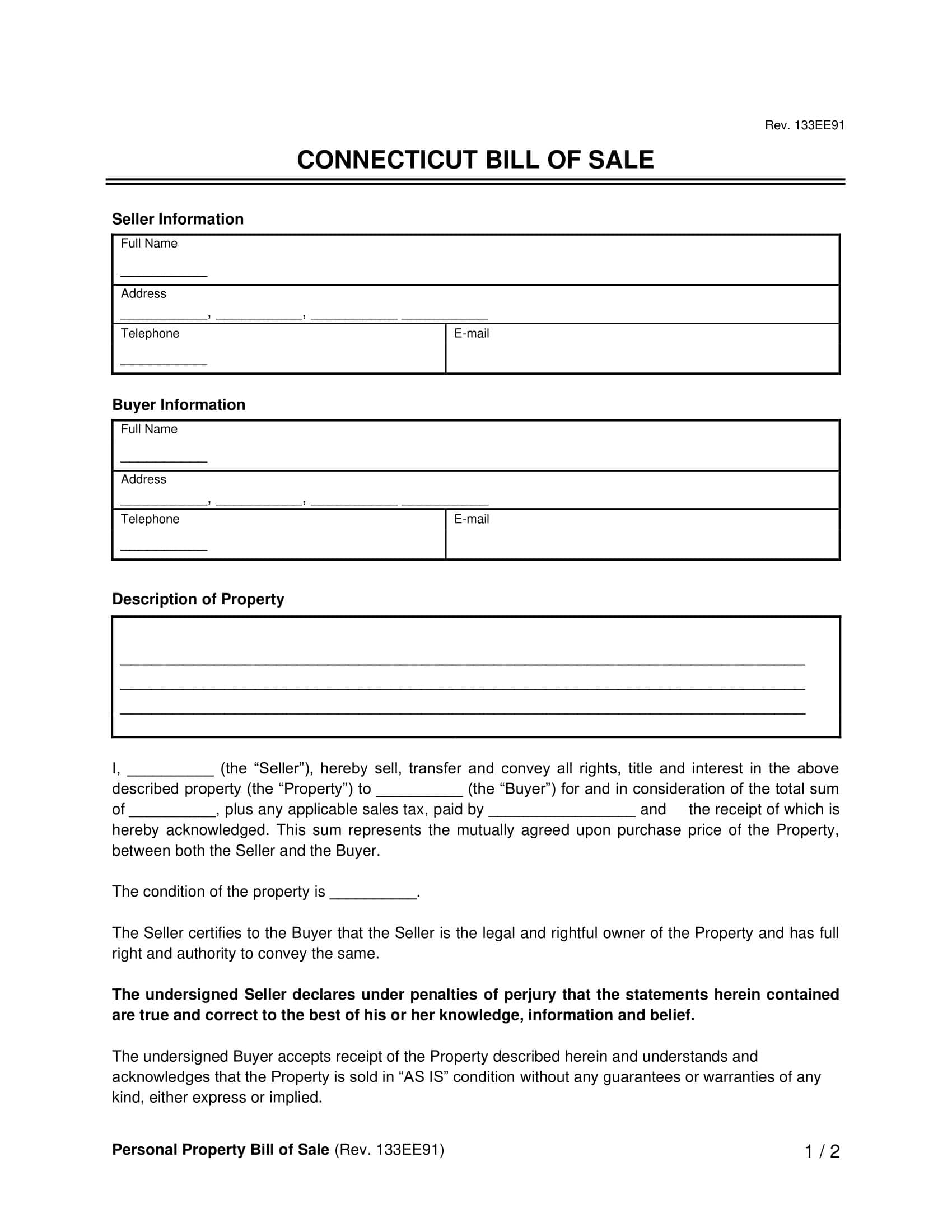 Connecticut bill of sale screenshot