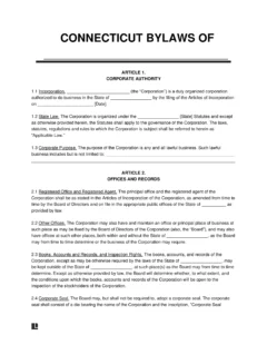Connecticut Corporate Bylaws Template