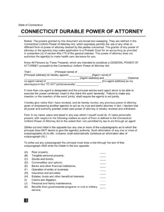 Connecticut Durable Statutory Power of Attorney Form