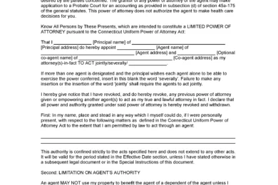 Connecticut Limited Power of Attorney Form