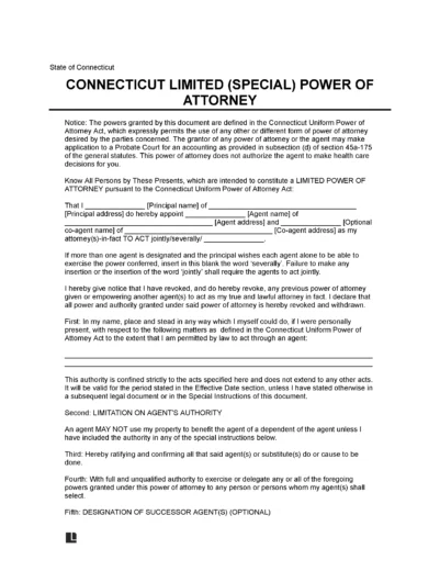 Connecticut Limited Power of Attorney Form