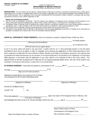 Connecticut Motor Vehicle Power of Attorney Form