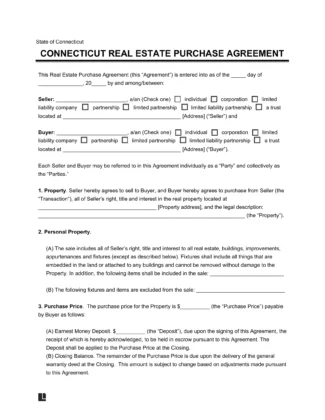 Connecticut Residential Purchase Agreement Template