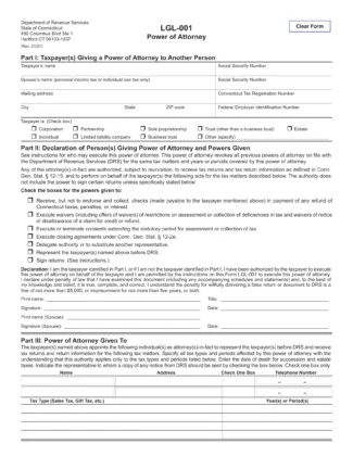 Connecticut Tax Power of Attorney Form LGL-001