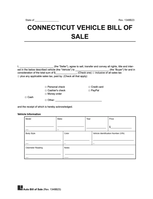 Connecticut vehicle bill of sale