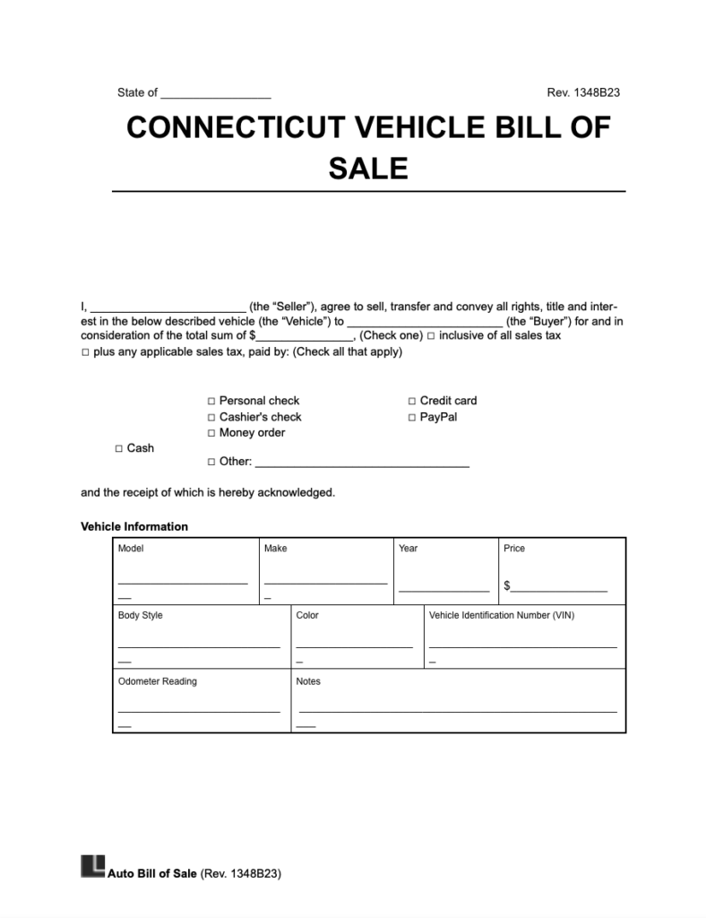 Free Connecticut Motor Vehicle Bill Of Sale Form Legal Templates   Connecticut Vehicle Bill Of Sale 788x1024 