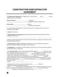 Construction Subcontractor Agreement Template