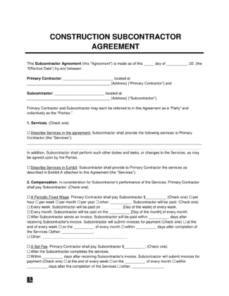 Free Construction Subcontractor Agreement Template | PDF & Word