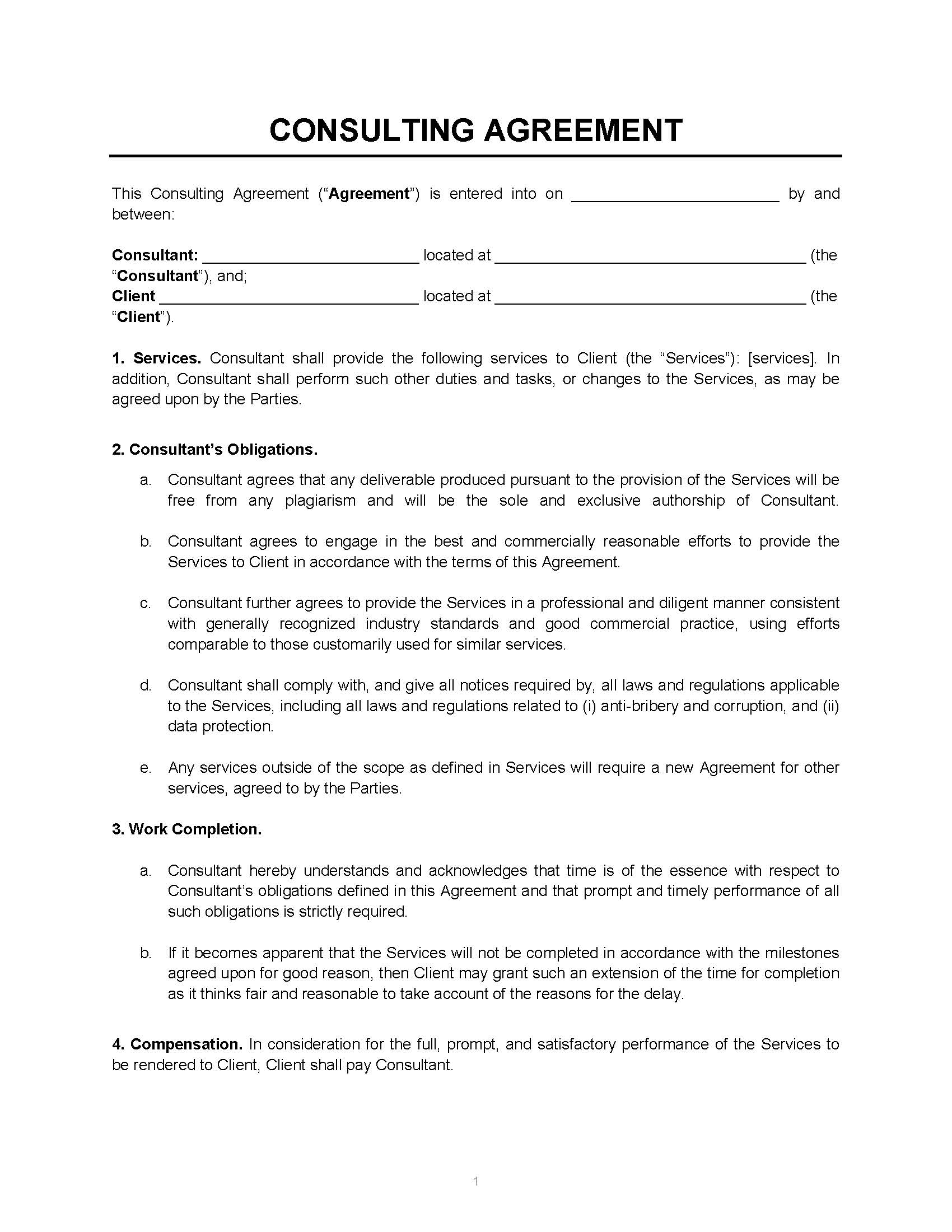 Consulting Agreement screenshot